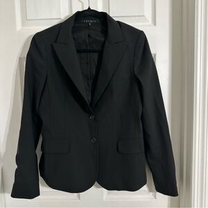 Theory Women’s Black Blazer Two Button Peak Lapel Wool Jacket Size Medium